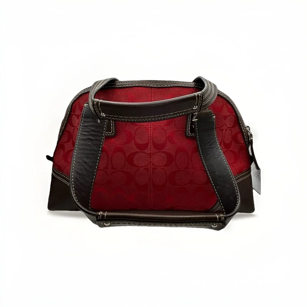 Coach Miranda Signature Red Canvas Brown Leather Satchel Bag Y2K
